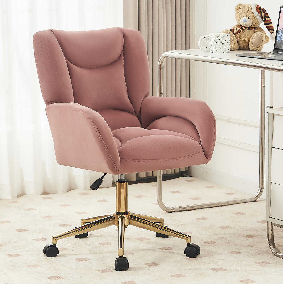 DREHSTUHL höhenverstellbar 64 x 62 x 92,5 cm Samt Pink - Pink, Metall (62/92.5/64cm) - Meubliv