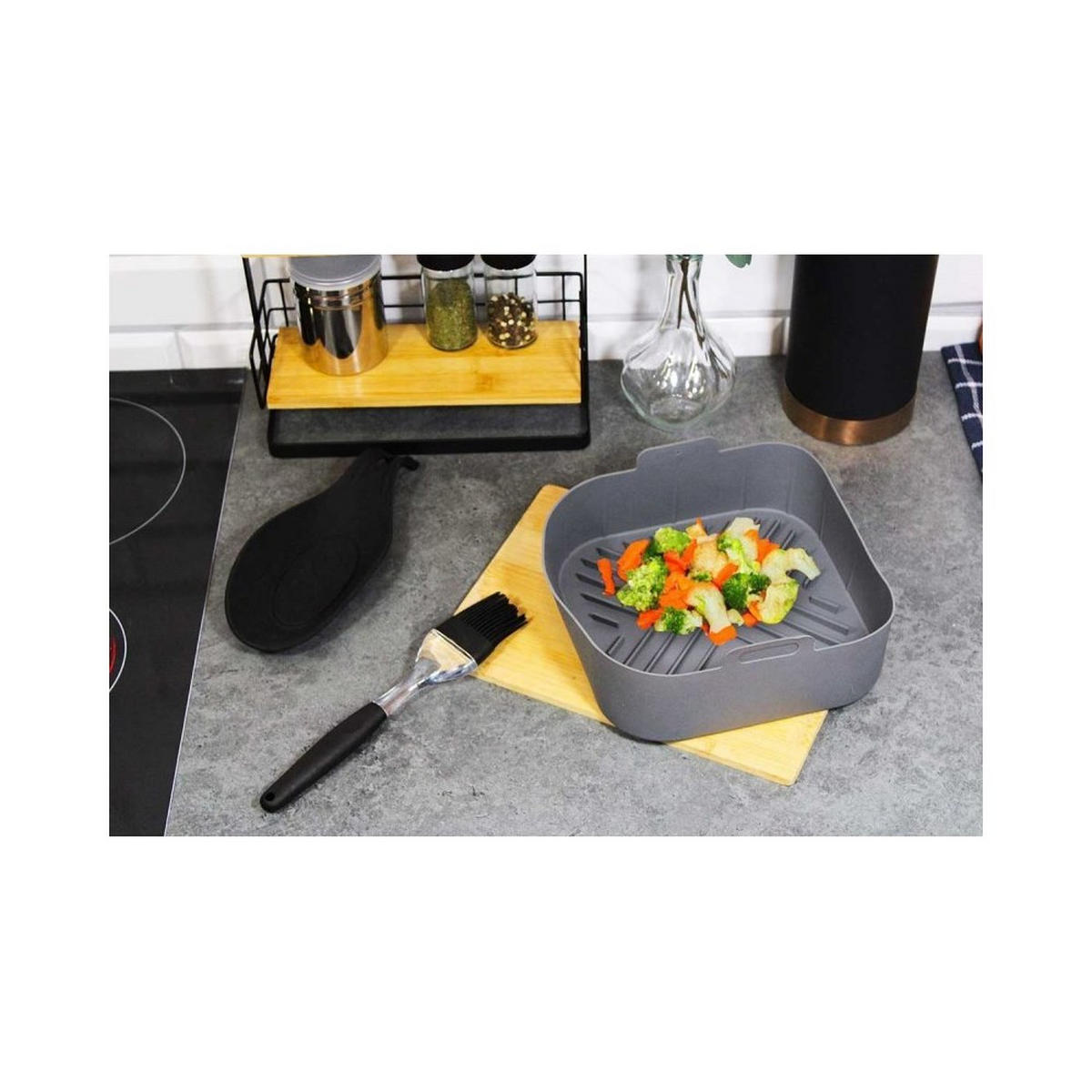 SILIKONEINSATZ für Fritteuse 20x20cm 3375 - Grau, Kunststoff (20/7/20cm) - Brunbeste