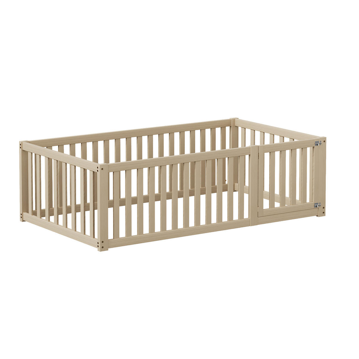 KINDERBETT aus 90x200 cm Natur mit Zaun und Tür, bodennahes Design - Naturfarben, Holzwerkstoff (90/200cm) - Modfu