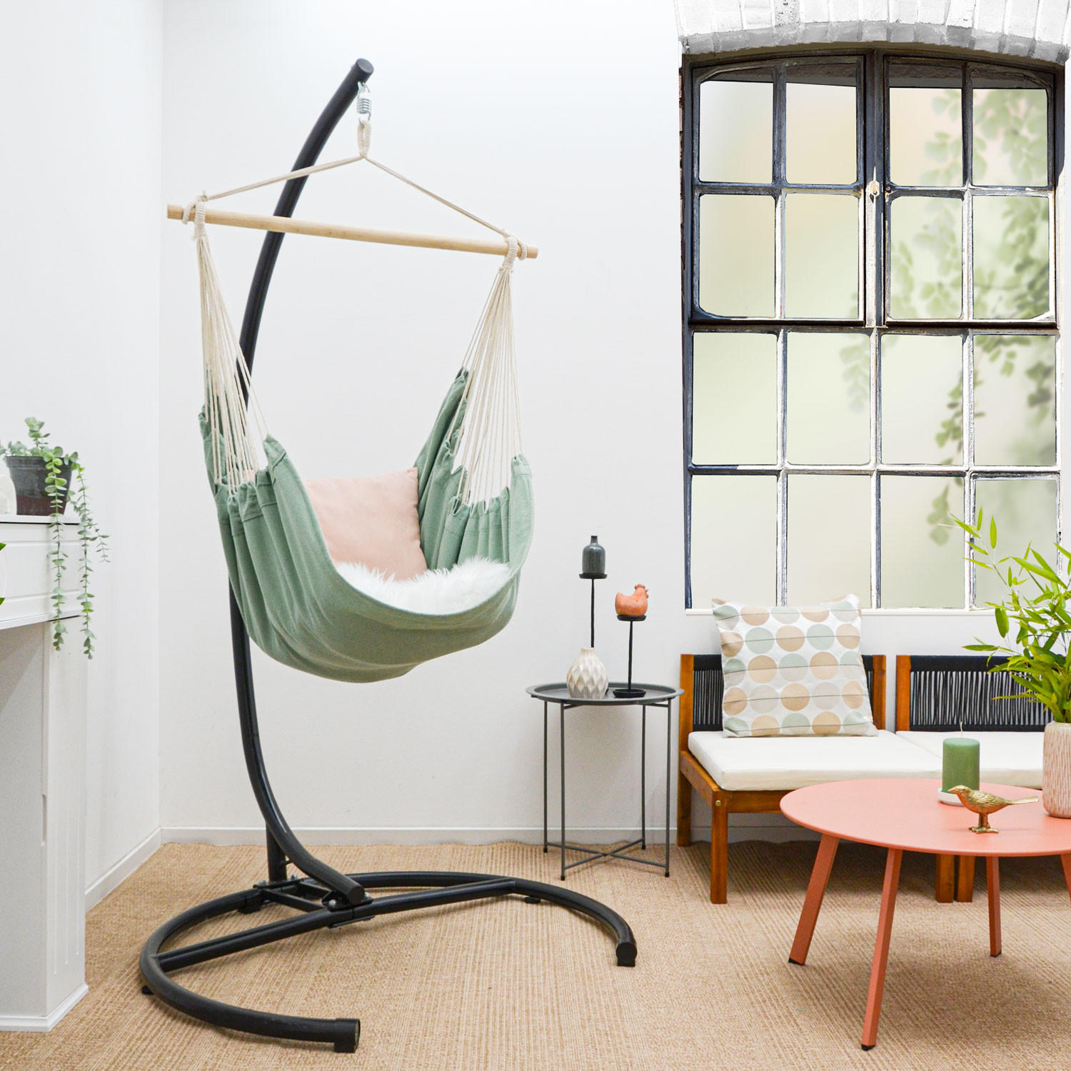 XL HÄNGESESSEL 155/125 cm Belastbar bis 100kg Salbeigrün - Grün, Textil (125/140/155cm) - Amanka