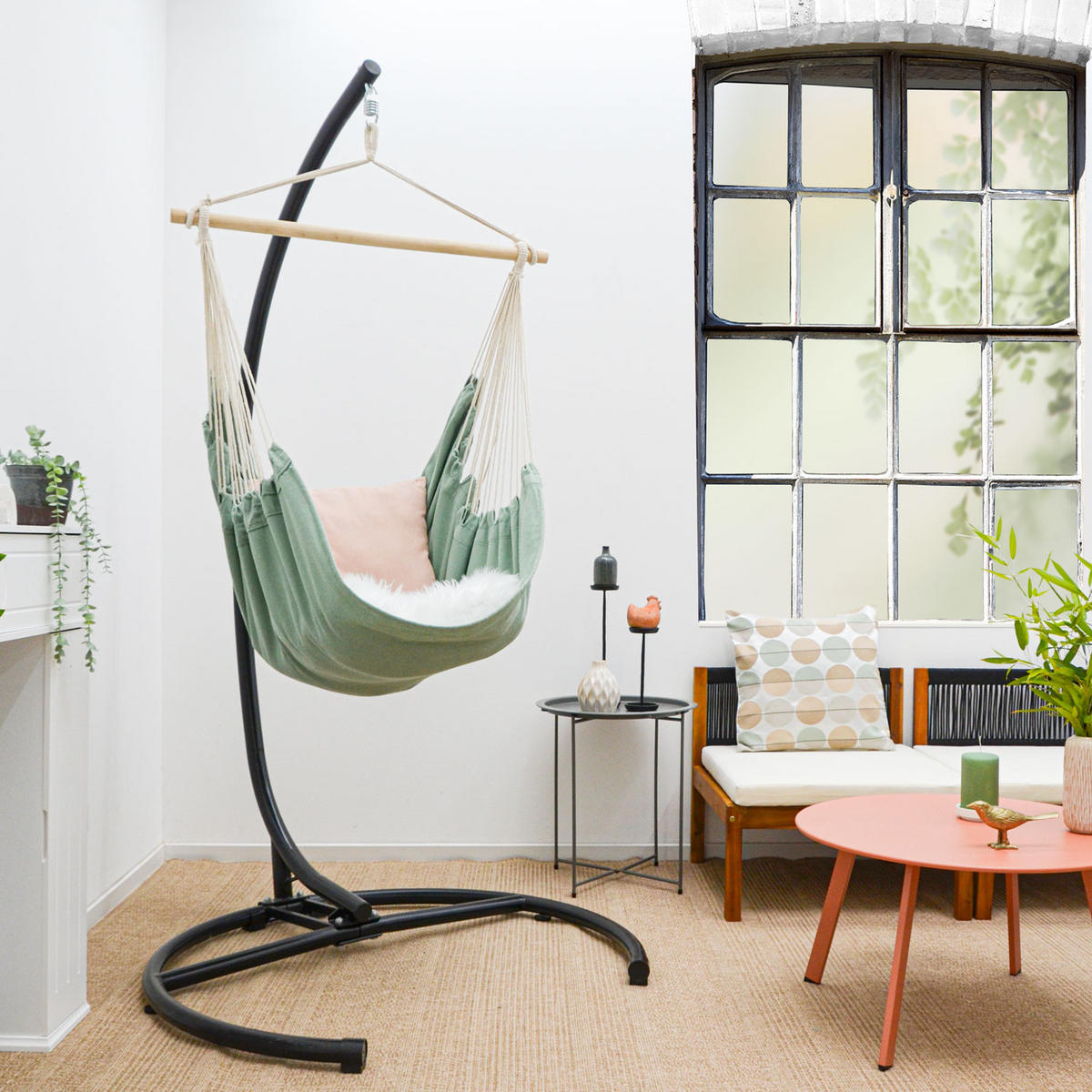 XL HÄNGESESSEL 155/125 cm Belastbar bis 100kg Salbeigrün - Grün, Textil (125/140/155cm) - Amanka