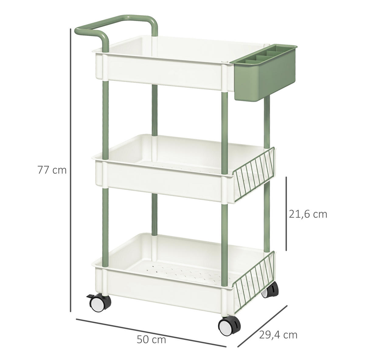 ROLLWAGEN mit 3 Etagen und Hängekorb 50 x 29,4 x 77 cm Weiß - Weiß, Kunststoff (29.4/77/50cm) - Beauniv