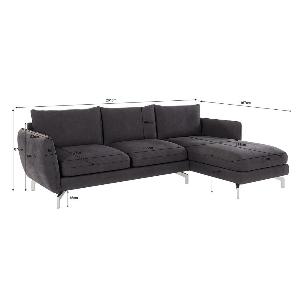 Thumbnail - S-Style Möbel Ecksofa, Graphit, Holz, Textil, Echtholz,Buche, Birke, 5-Sitzer, Füllung: Silikon,Schaumstoff, Eckteil, L-...