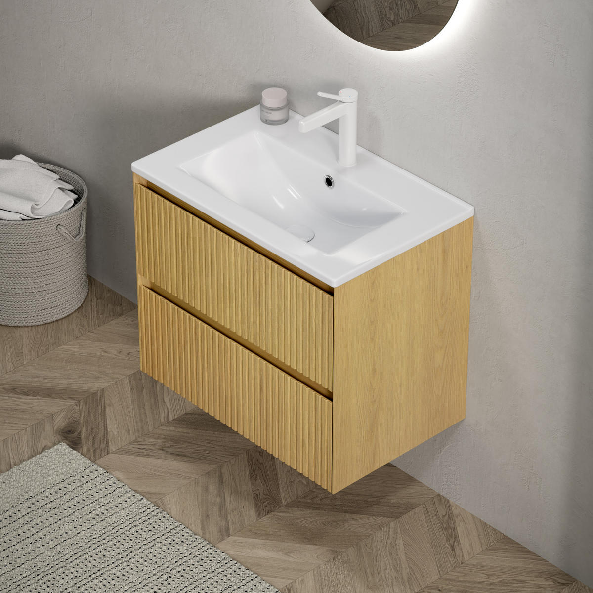 WASCHTISCH mit Unterschrank 2 Schubladen Golden Oak/White - Weiß, Holz (39/51.5/61cm) - Beauniv