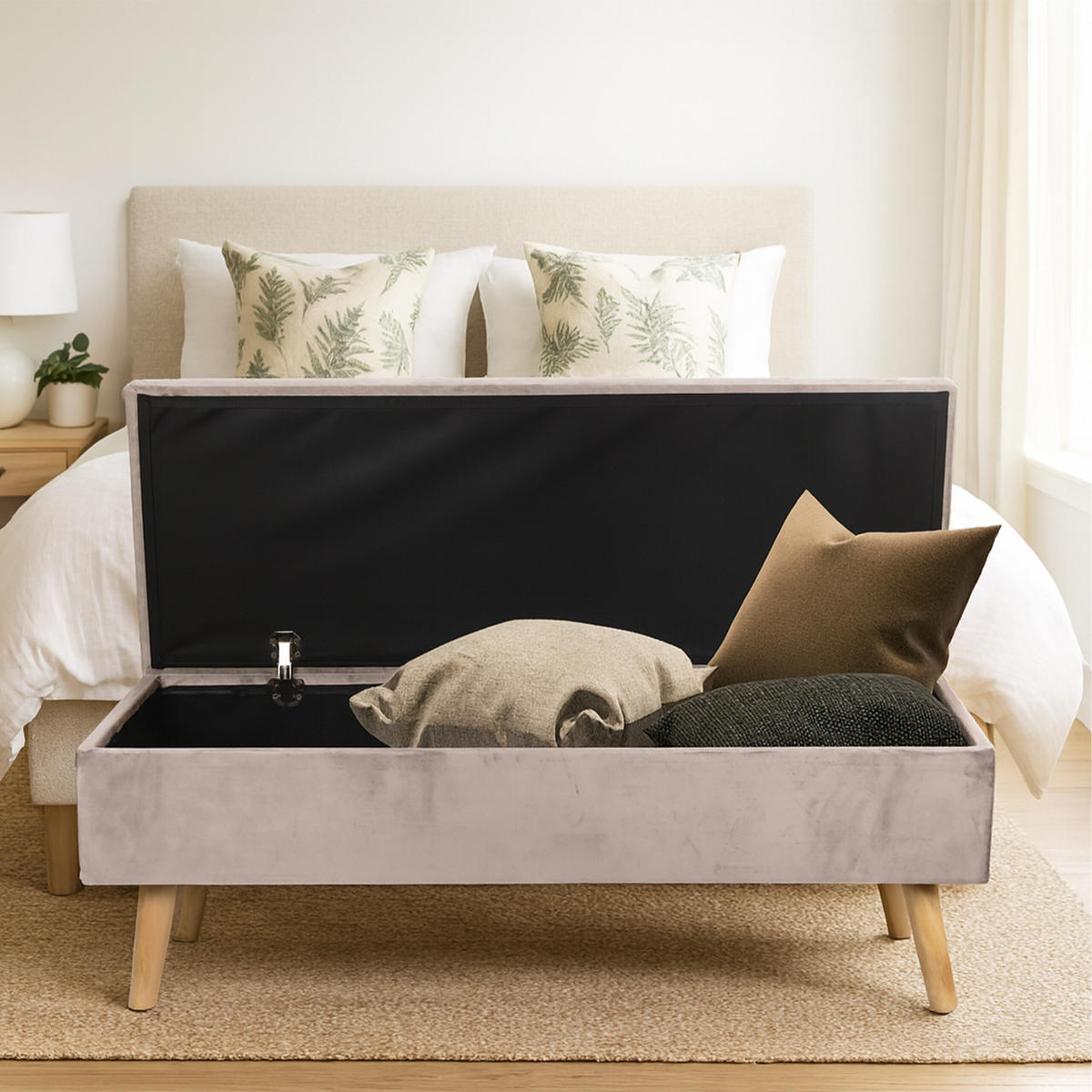 LAVICA - béžová, drevo/kompozitné drevo (110/40/40cm) - Relaxdays