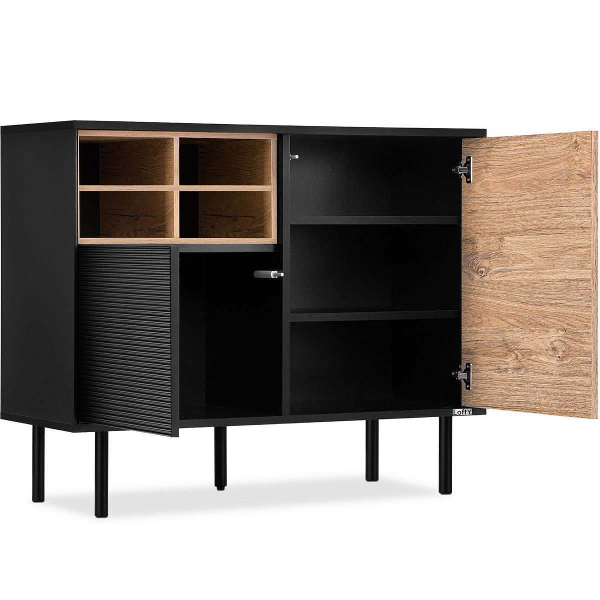 KOMMODE LOFTY Kreuzeinlage, schwarz / Eiche natur - Eichefarben/Multicolor, Holzwerkstoff (102/83/41cm) - KONSIMO®