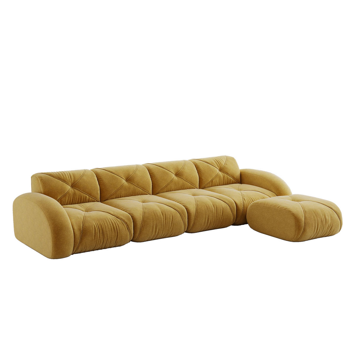 ECKSOFA 358/171/76 cm Gelb Chenille mit 1 Fußhocker, rutschfeste Unterseite - Gelb, Textil (358/171cm) - Oxeza