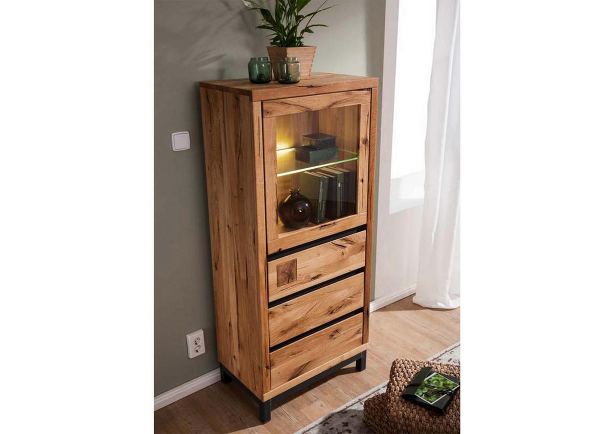 VITRINE Wildeiche 65x40x148 natur geölt VILLANDERS #103 - Naturfarben, Holz (65/148/40cm) - Massivmoebel24