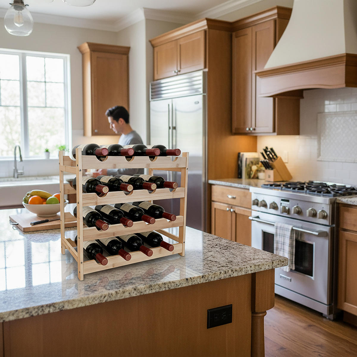 WEINREGAL - Hellbraun, Holz (45/42/45cm) - Relaxdays