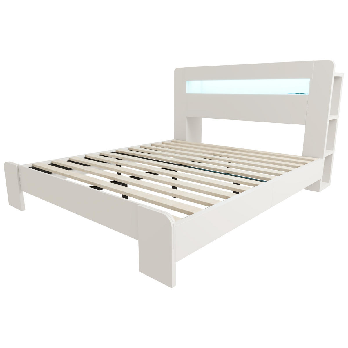 BETT mit Stauraum und LED 140x200 cm Holz Weiß - Weiß, Holz (140/200cm) - Meubliv