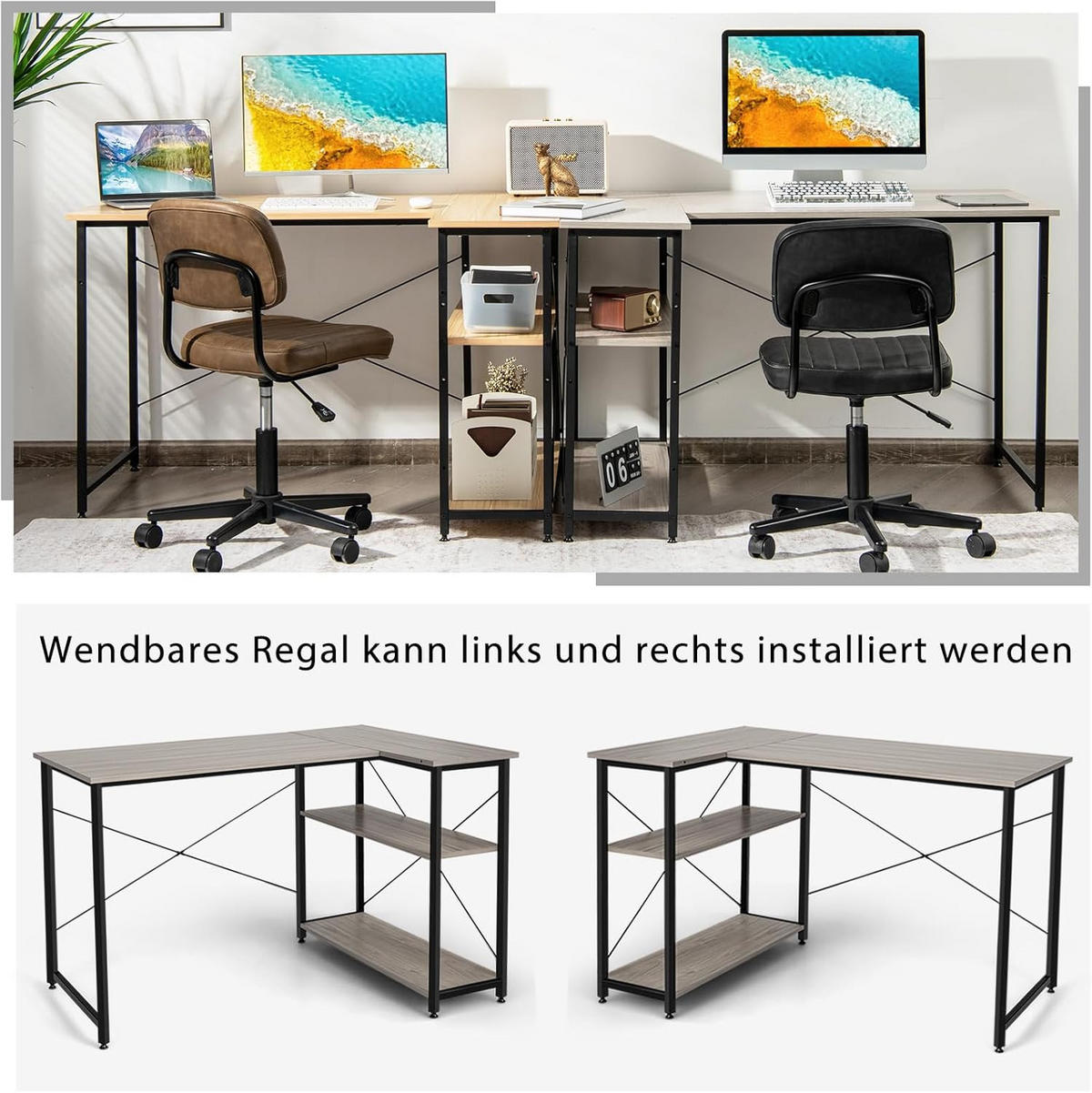 ECKSCHREIBTISCH 75cm Grau - Grün, Holz (120/88/75cm) - COSTWAY