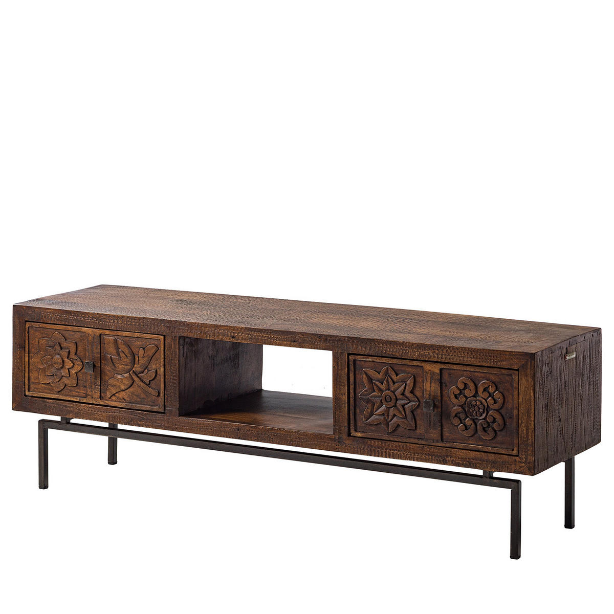 TV-LOWBOARD - Akazie massiv / Metall - Akazie / Schwarz - Akaziefarben, Holz/Metall (148/47/40cm) - home24
