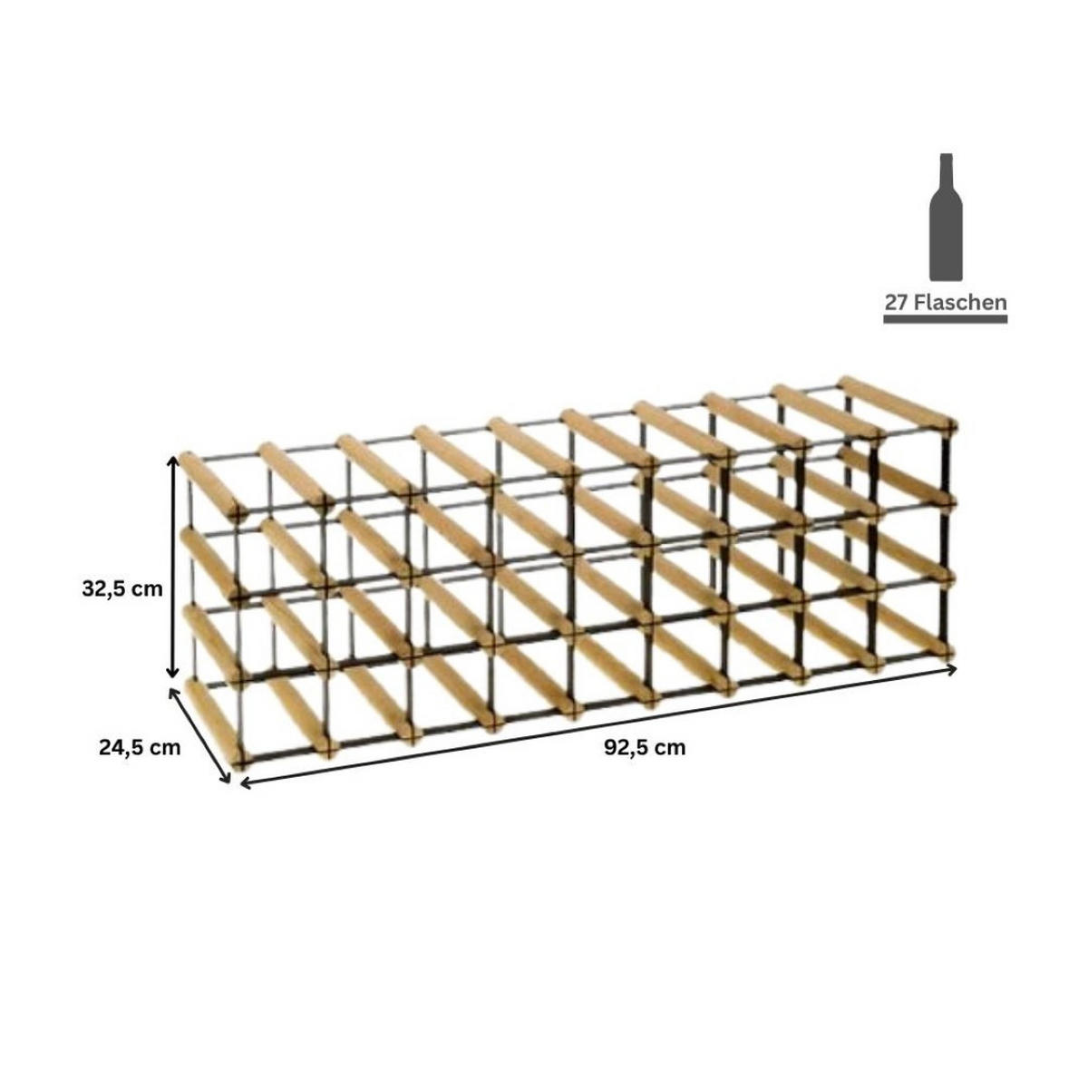 WEINREGAL Vinotega Mod Metal 32,5x92,5x24,5 cm 9x3 Flaschen Massives Kiefernholz Natur - Naturfarben, Holz (92.5/32.5/24.5cm) - PROREGAL