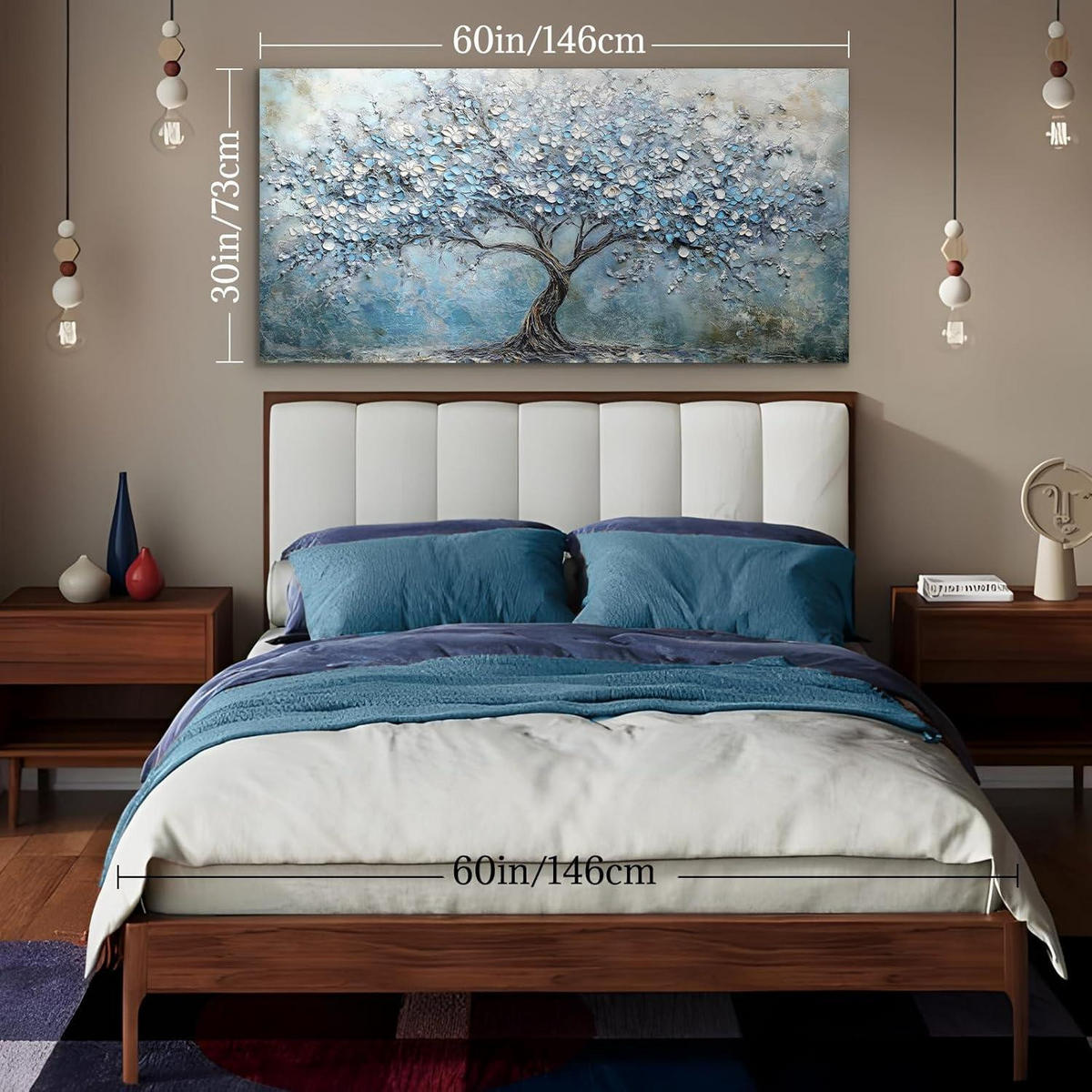 WANDBILD Blühender Baum 73 x 146 cm Leinwand Blau Abstrakt - Blau, Papier (73/0.5cm)