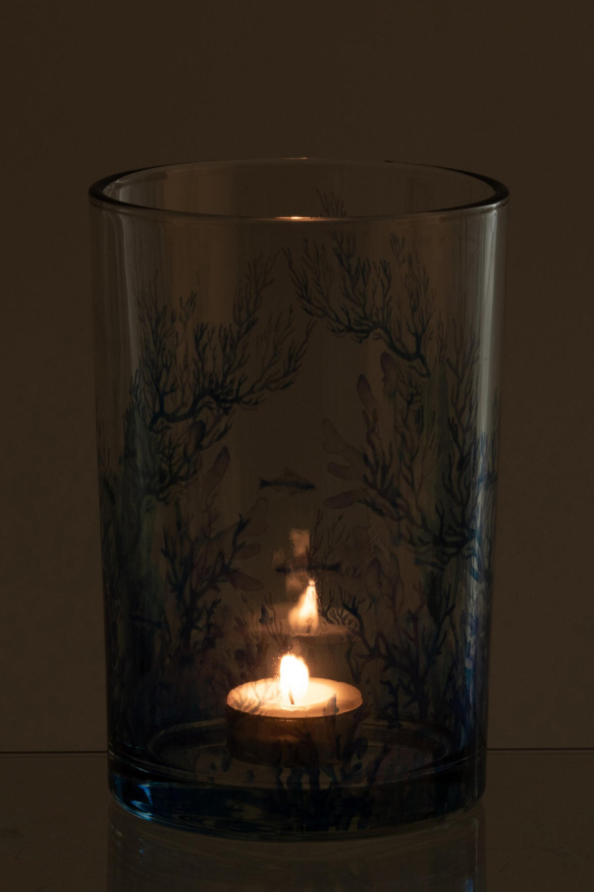 WINDLICHT KORALLE - Blau, Glas (12/18cm) - J-Line