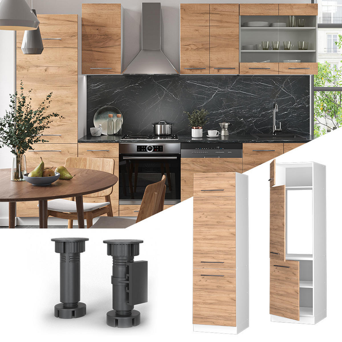 KÜCHENSCHRANK Fame-Line Goldkraft Eiche 60 cm - Honigeiche/Eiche Wotan, Holzwerkstoff (60/206.8/58.1cm) - Vicco