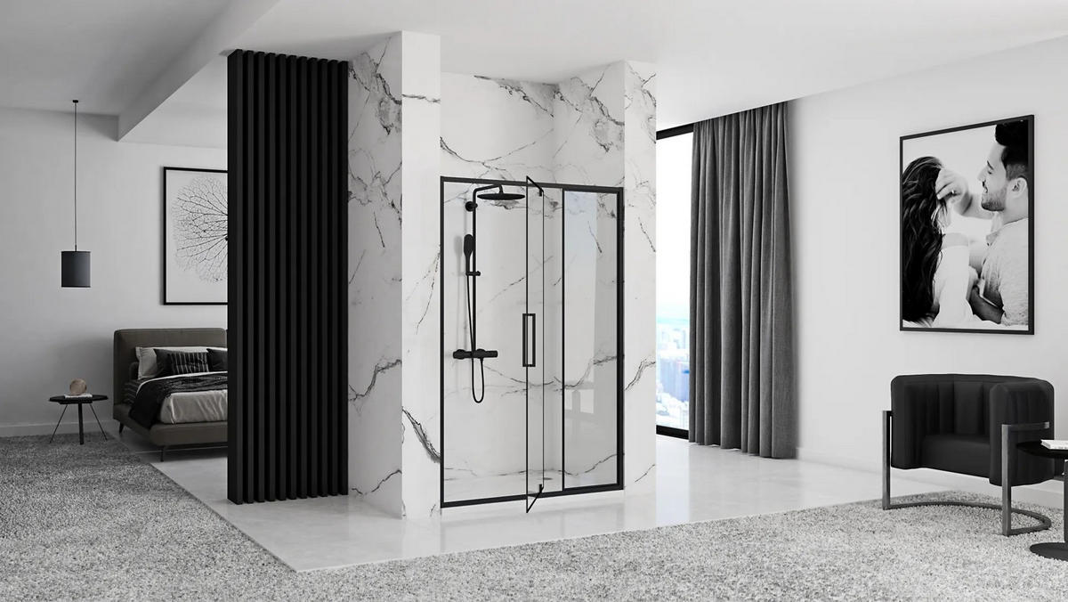 DUSCHTÜR Rea Schwingtür Rapid Swing 120 - Schwarz, Glas (120.5/195cm) - REA