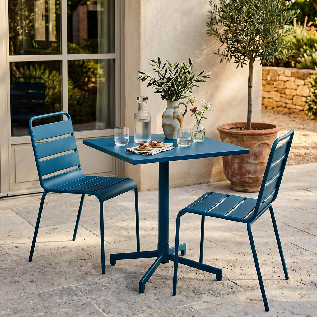 GARTENSET 3-tlg., Pazifikblau - Blau, Metall - Oviala
