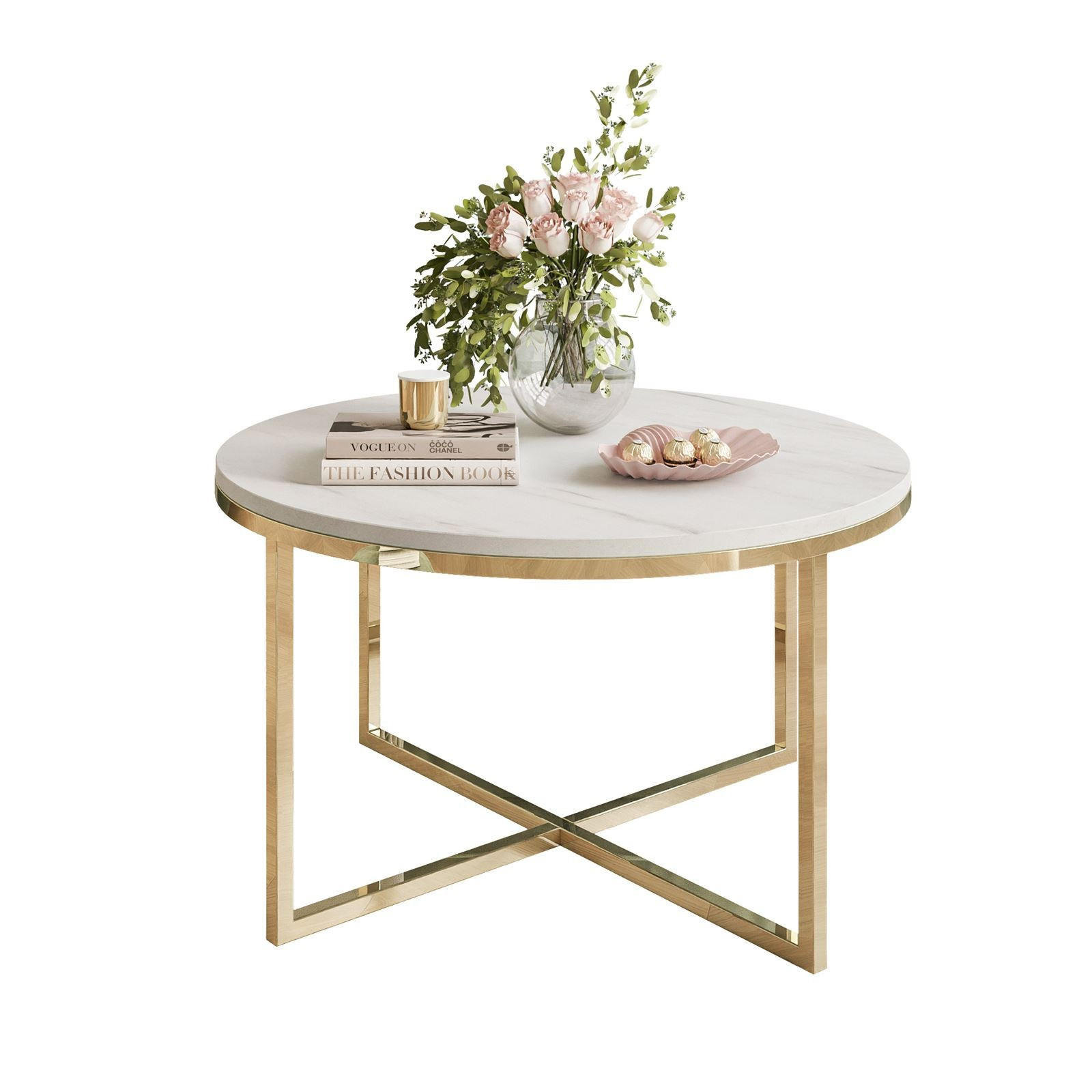 COUCHTISCH CIRI-X LEVANTO mit vergoldeter Basis - Goldfarben, Holzwerkstoff (70/70/45.6cm) - Lookway