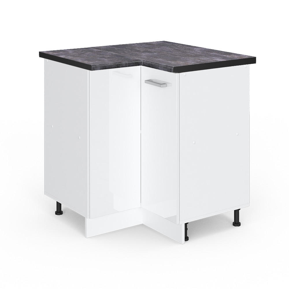 ECKUNTERSCHRANK R-Line Weiß Hochglanz 75.6 cm, AP Anthrazit - Weiß Hochglanz/Weiß, Holzwerkstoff (75.6/81.6/60cm) - Vicco