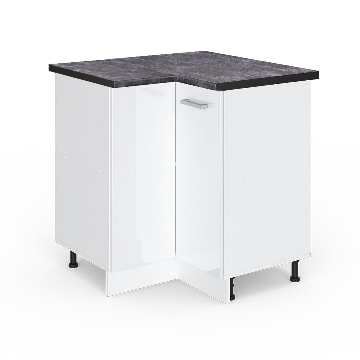 ECKUNTERSCHRANK R-Line Weiß Hochglanz 75.6 cm, AP Anthrazit - Weiß Hochglanz/Weiß, Holzwerkstoff (75.6/81.6/60cm) - Vicco