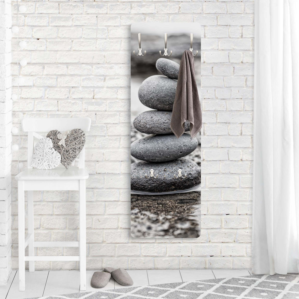 WANDGARDEROBE - Steinturm im Wasser 34/105 cm - Grau, Holzwerkstoff (34/105/1.6cm) - Bilderwelten