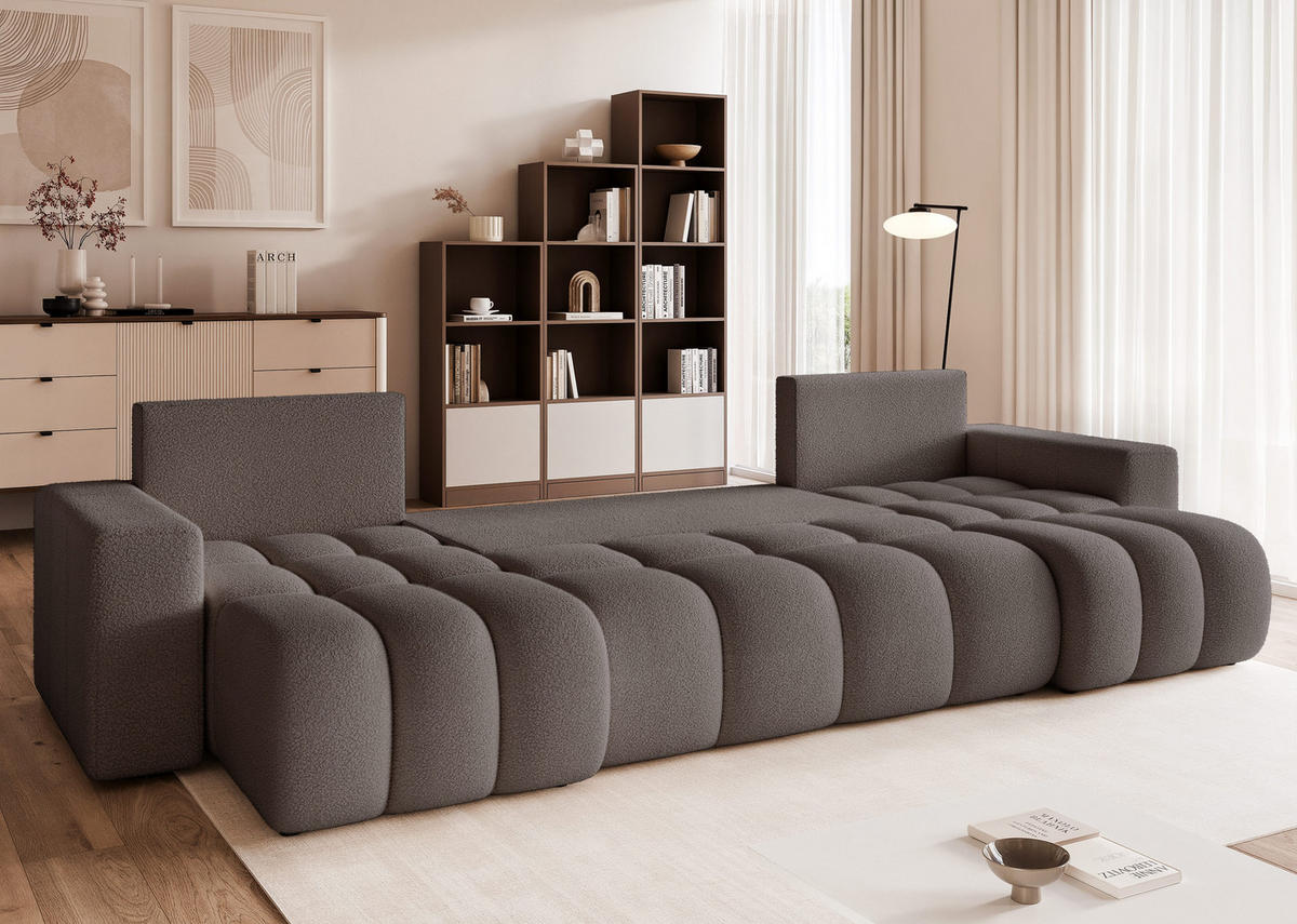 WOHNLANDSCHAFT OFI mit Schlaffunktion und Bettkasten Dunkelgrau - Dunkelgrau, Holzwerkstoff/Kunststoff (318/79/145cm) - Idohome