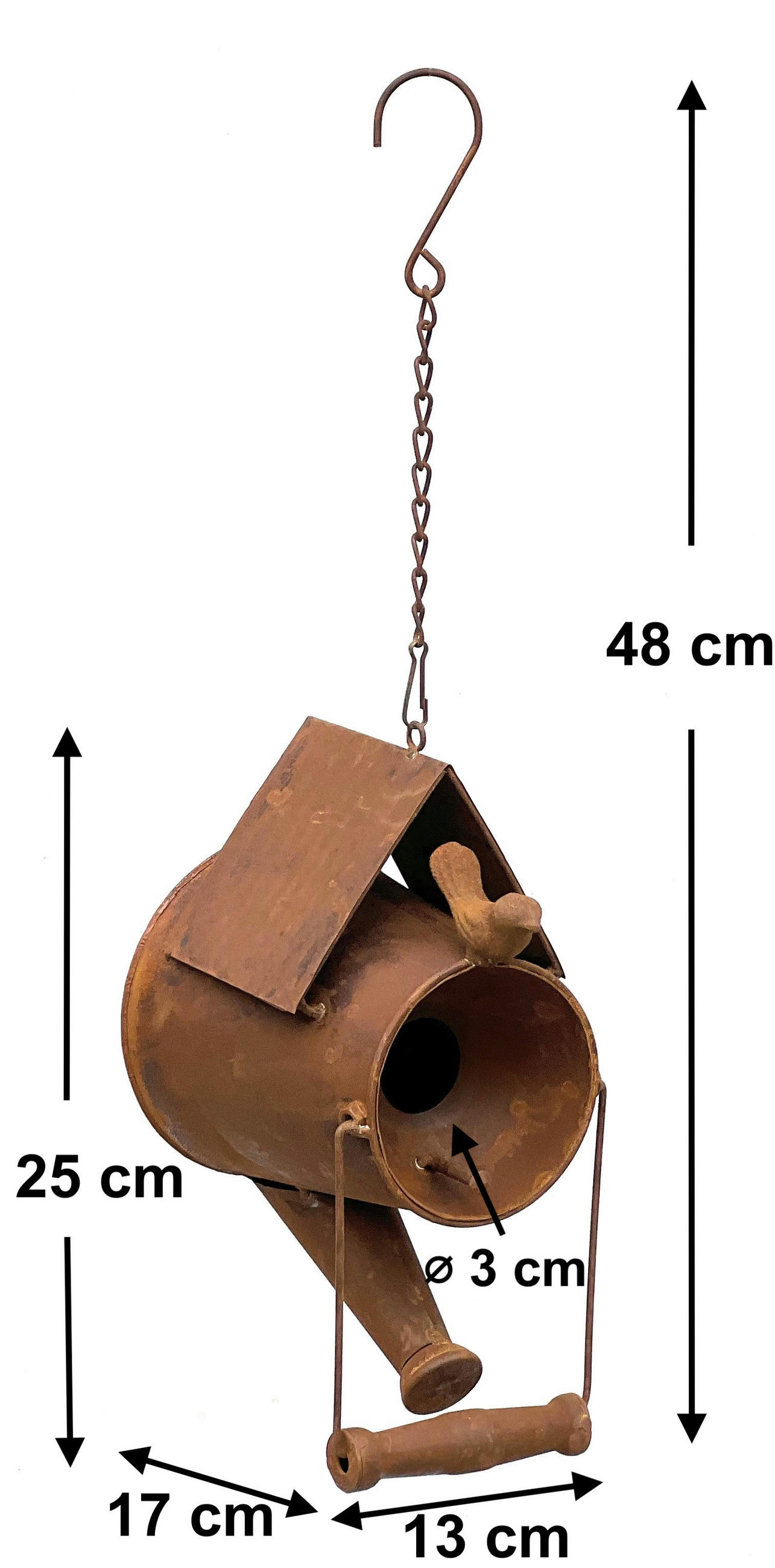 VOGELHAUS Gießkanne zum Aufhängen Edelrost - Braun, Metall (13/48/17cm) - DanDiBo