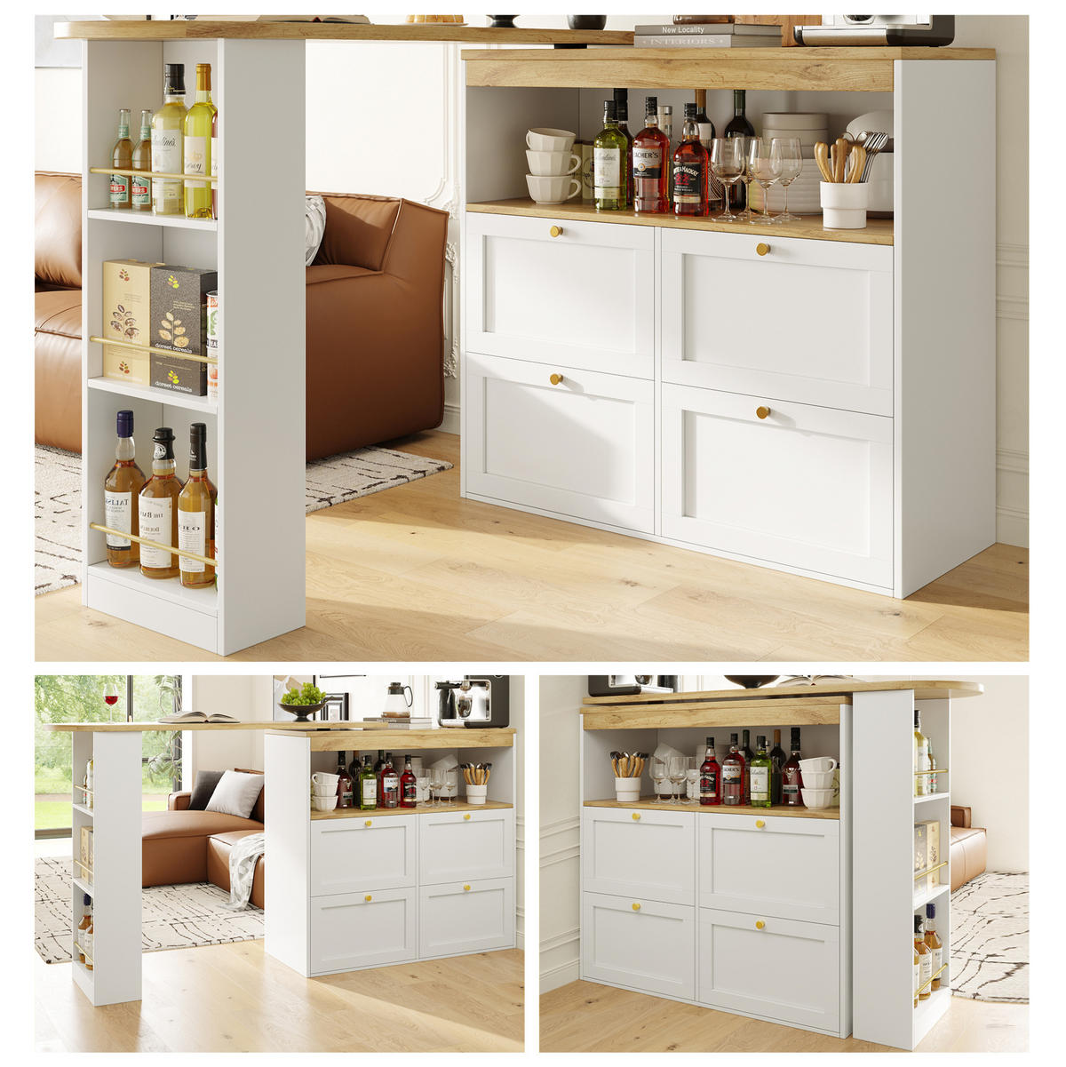 SCHRANK mit 4 Schubladen und Drehregal 105 x 39 x 102 cm Weiß - Weiß, Holz (39/104/204cm) - Beauniv