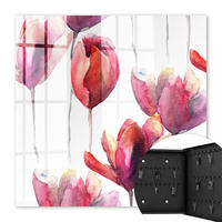 SCHLÜSSELBOX Schwarz 30x30 cm- Türöffnung nach rechts - Aquarell-Tulpen - Rot, Metall (30/30/5cm) - TULUP