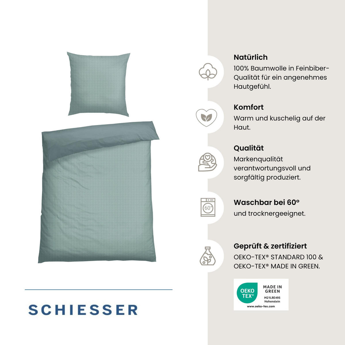 BETTWÄSCHESET Lucy - Feinbiber - 2-teilig - 155x220 cm - Petrol - Petrol, Textil (155/220cm) - SCHIESSER