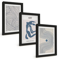 BILDER SET 3er Set - 20x30 cm Schwarzer Rahmen - Abstrakte blaue Linien - Schwarz, Kunststoff (20/30cm) - TULUP