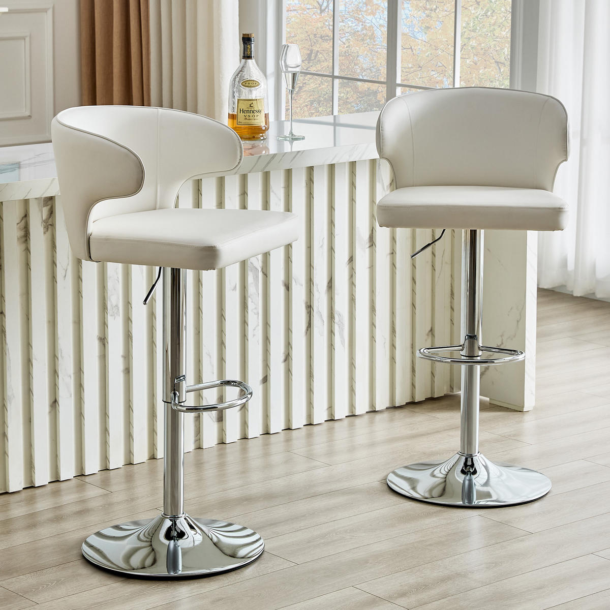 BARHOCKER mit Lehne, höhenverstellbar und 360° drehbar, Weiß, PU - Weiß, Kunststoff (45/110/49.7cm) - MIVRAY