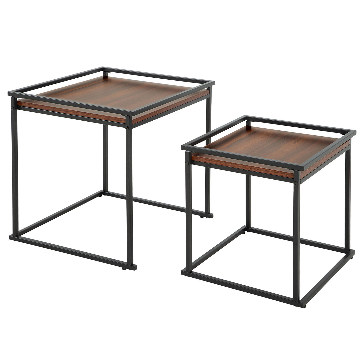 BEISTELLTISCH - 2er-Set - Walnussfarben/Schwarz, Holzwerkstoff/Metall (50/50/54cm) - home24