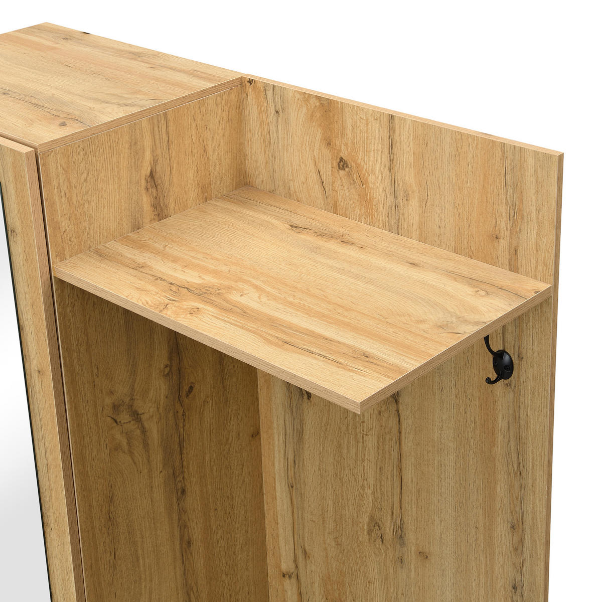 GARDEROBENSET Spiegel Haken Schuhbank - Naturfarben, Holz (98.5/191/38cm) - Fortuna Lai