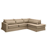 ECKSOFA mit Husse - Ottomane, Webstoff - Hellbraun/Schwarz, Kunststoff/Textil (299/222cm) - home24