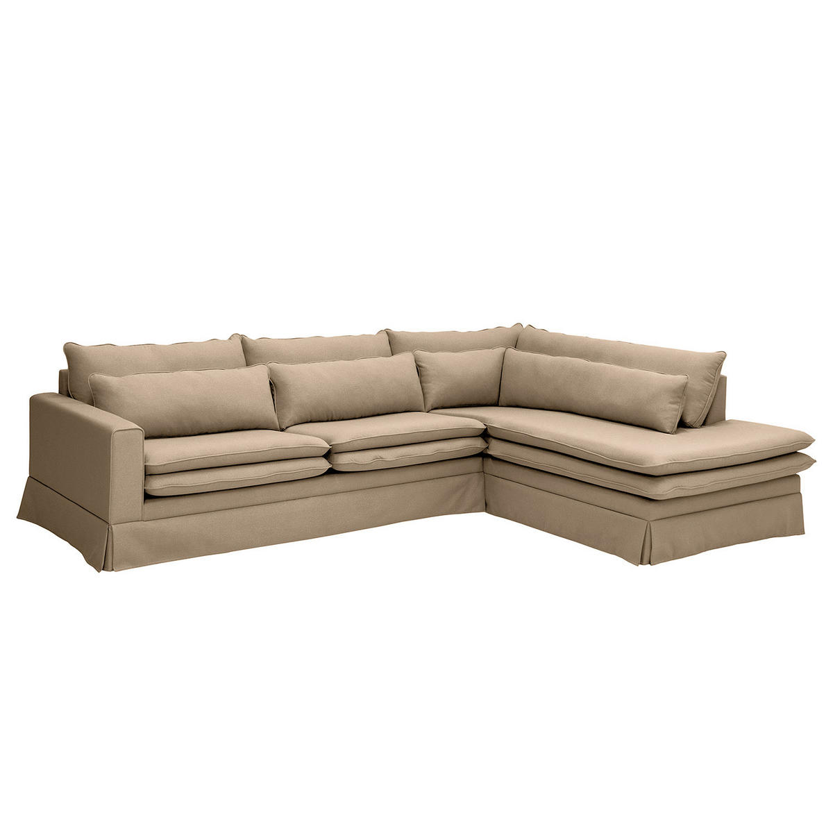 ECKSOFA mit Husse - Ottomane, Webstoff - Hellbraun/Schwarz, Kunststoff/Textil (299/222cm) - home24