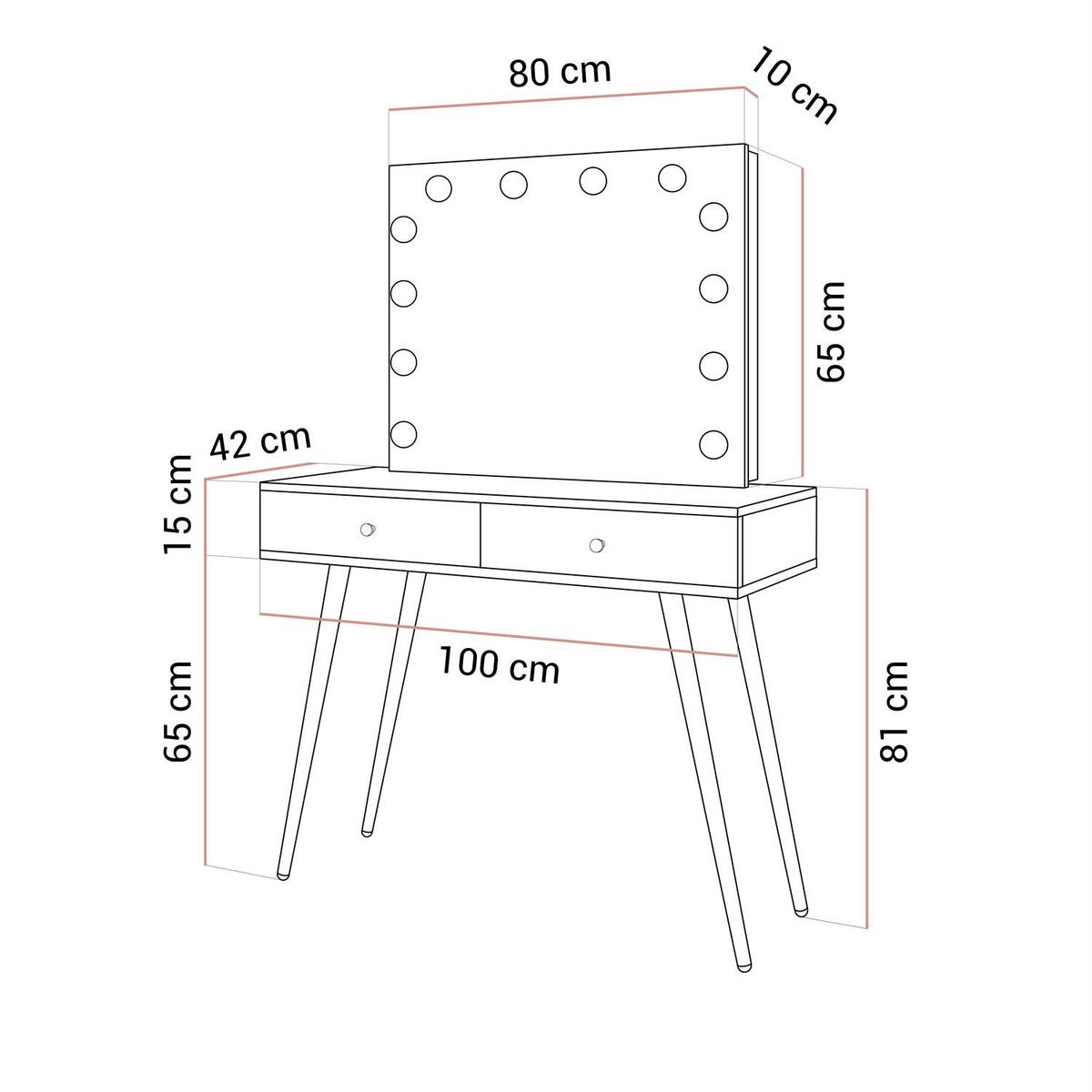 SCHMINKTISCH SIENNA GOLD ELITE auf schrägen Beinen PUSH OPEN - Kaschmir, Holzwerkstoff (100/81/42cm) - Lookway