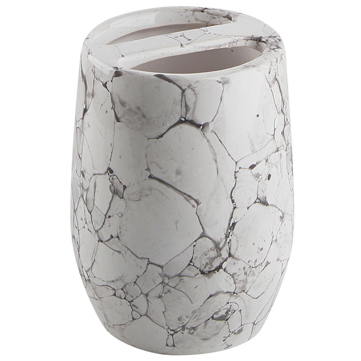 BADEZIMMER Set 6-teilig Keramik cremeweiß Callela - Schwarz/Weiß, Stein (9/21/9cm) - Beliani