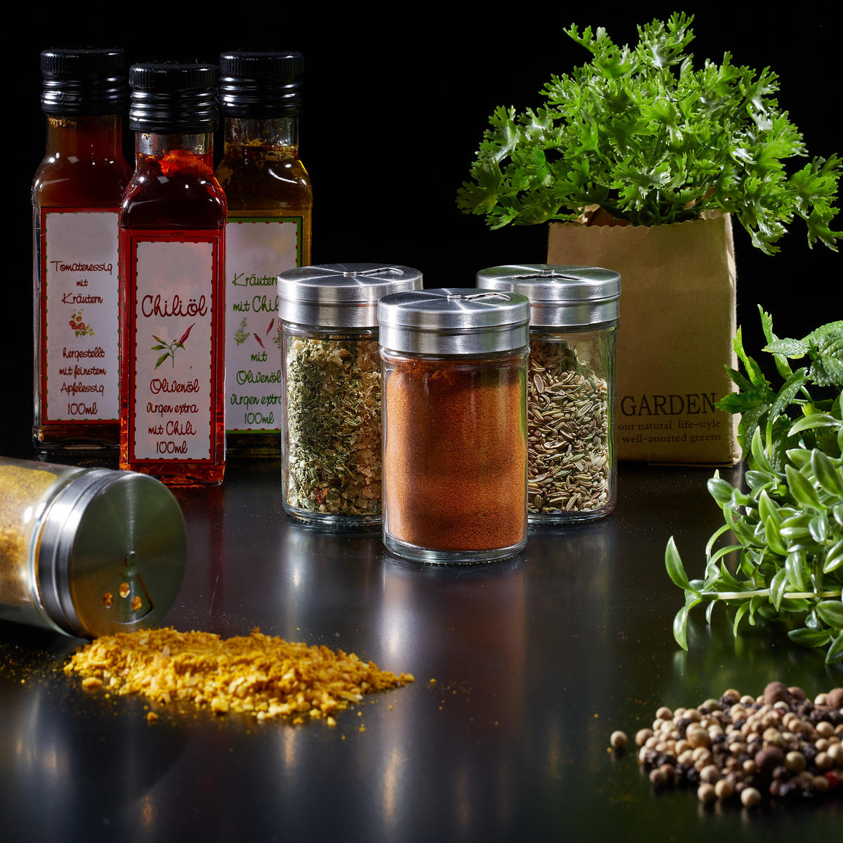 12xGEWÜRZSTREUER - Transparent, Glas/Kunststoff (5/8.5/5cm) - Relaxdays