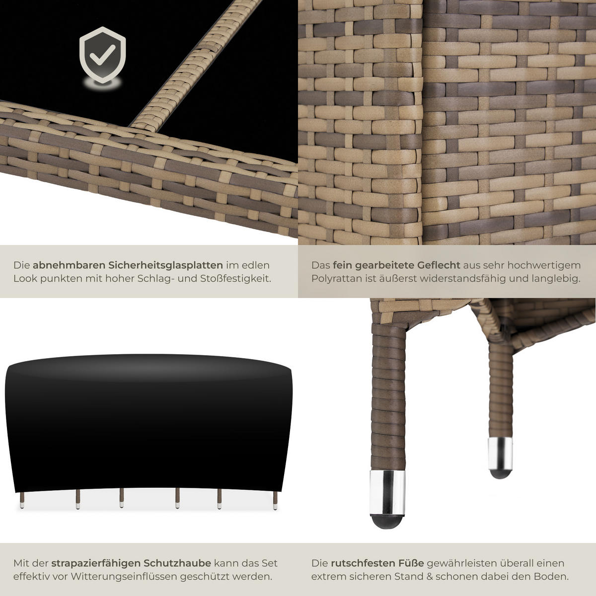 RATTAN SITZGRUPPE Porto,inklusive Schutzhülle,natur/dunkelgrau - Naturfarben, Kunststoff - tectake