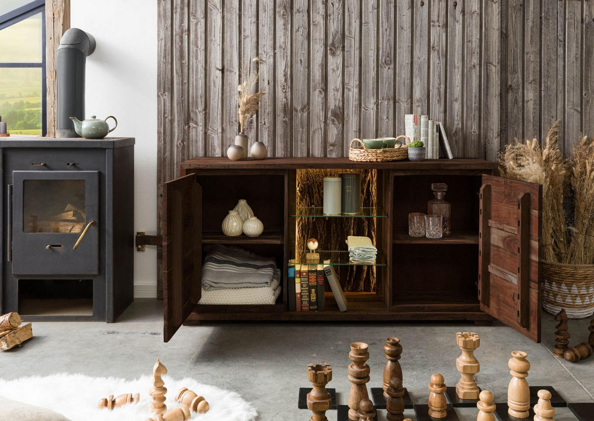 SIDEBOARD Akazie 145x40x78 dunkelbraun lackiert BARK #200 - Dunkelbraun, Holz (145/78/40cm) - Massivmoebel24