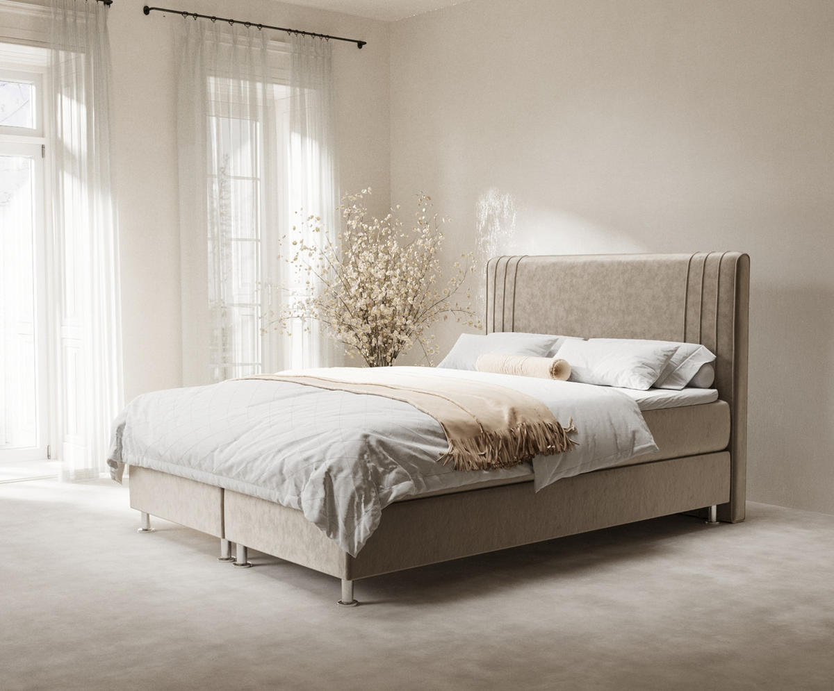 BOXSPRINGBETT Casone Beige 140/200 cm mit Latex-Topper - Beige/Silberfarben, Holz/Holzwerkstoff (140/200cm) - Maison de Reve