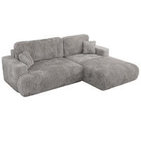 ECKSOFA OVO L Hellgrau Cord - Rechts Seite - Hellgrau/Schwarz, Kunststoff/Textil (195/271cm) - MKS
