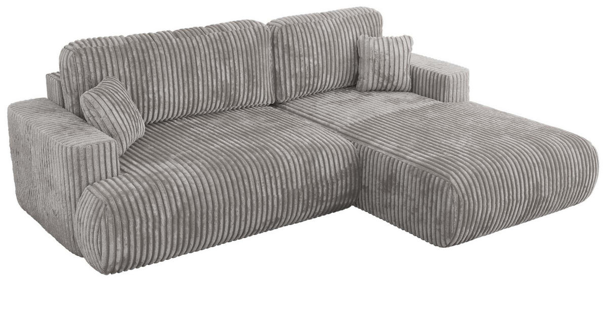 ECKSOFA OVO L Hellgrau Cord - Rechts Seite - Hellgrau/Schwarz, Kunststoff/Textil (195/271cm) - MKS