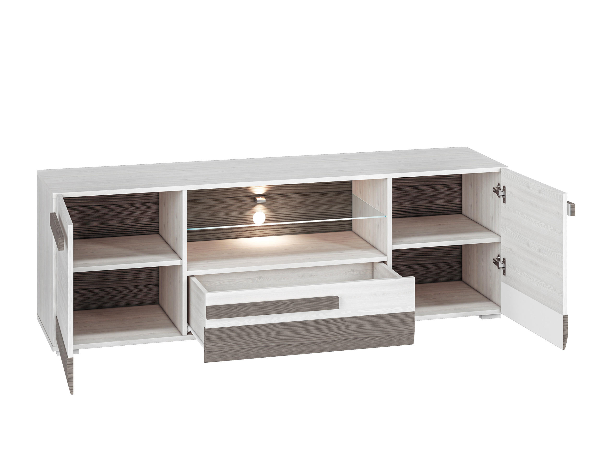 LOWBOARD Blanco Pinie weiß / grau 165 / 42 / 55cm - Weiß, Holz/Holzwerkstoff (165/55/42cm) - Feldmann-Wohnen