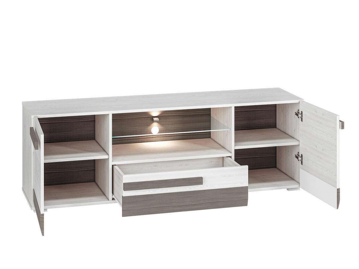 LOWBOARD Blanco Pinie weiß / grau 165 / 42 / 55cm - Weiß, Holz/Holzwerkstoff (165/55/42cm) - Feldmann-Wohnen