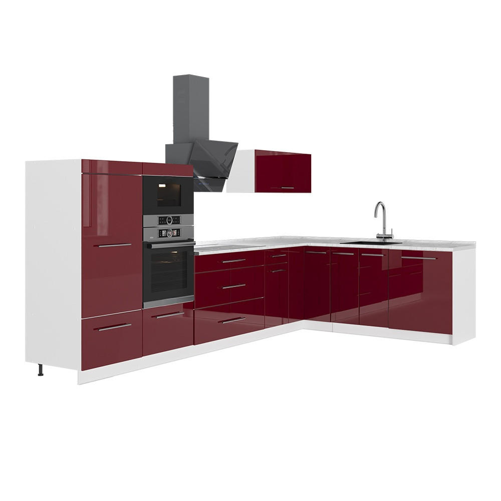 ECKKÜCHE Fame-Line, Bordeaux Hochglanz/Weiß, 347 x 207 cm ohne Arbeitsplatte - Bordeaux/Weiß, Holzwerkstoff (347/153.6/51.6cm) - Vicco