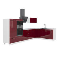 KUHINJA V OBLIKI ČRKE L Fame-Line, Bordo rdeča barva visokega sijaja/Bela, 347 x 207 cm brez delovne plošče - bela/bordo, leseni material (347/153.6/51.6cm) - Vicco