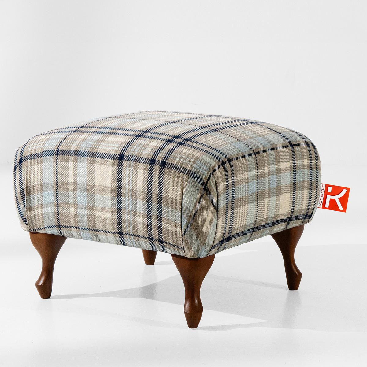 FUẞSTÜTZE TOMIS, Beige/Blau - Multicolor/Braun, Eichenholz/Holz (50/40/50cm) - KONSIMO®